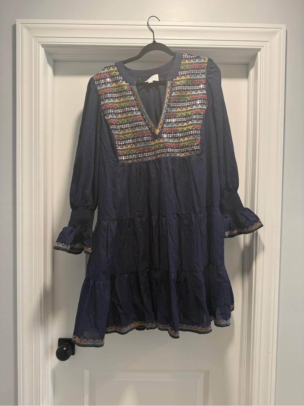 Tuckernuck Navy Embroidered V-Neck Mini Dress
